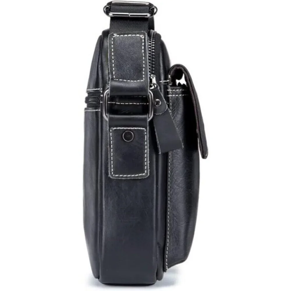 💫 Men Black Leather Genuine Sling Small Pack Crossbody Business Messenger Bags